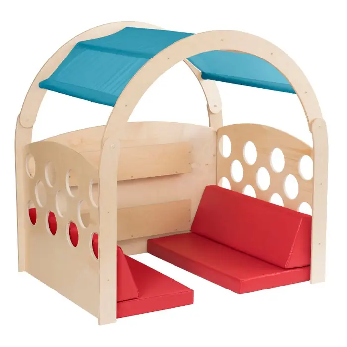 Time-Limited Childcraft Reading Nook, Beige Mesh/Blue Canopy with Red Cushions, 49-1/2 x 37 x 50 Inches
